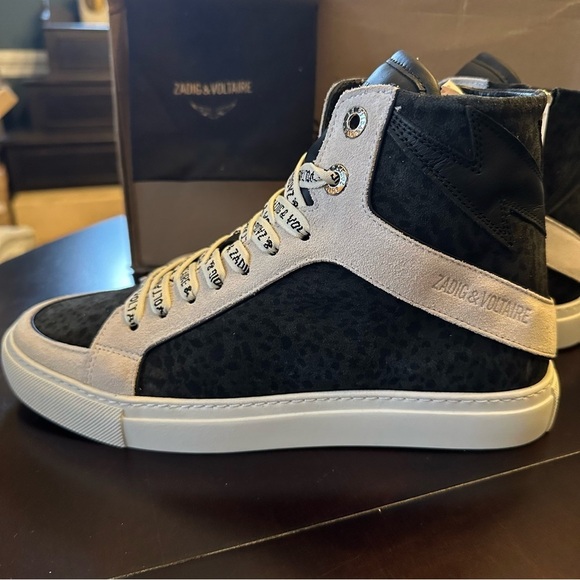 NIB Zadig & Voltaire High Flash Leo Suede Sneakers Black Sz EU 39 US 8 - Picture 1 of 10